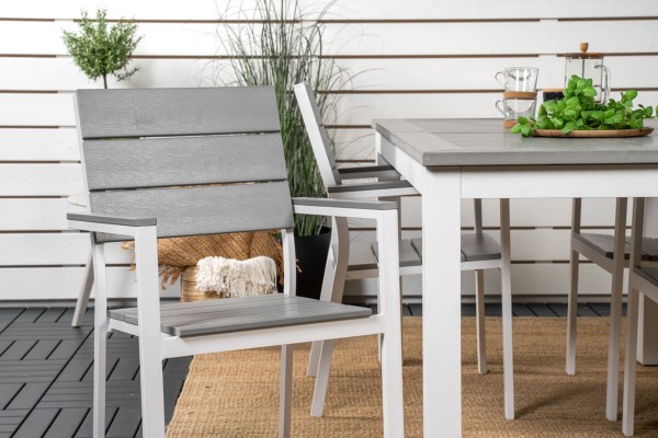 Albany, Levels matgrupp 1 bord + 4 stolar grå/vit Venture Home