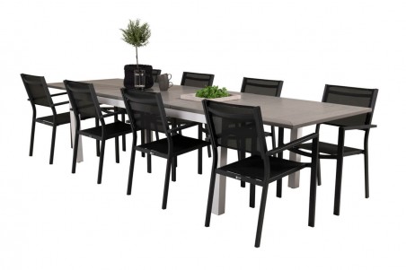 Albany, Copacabana matgrupp 1 bord + 8 stolar svart/grå Venture Home