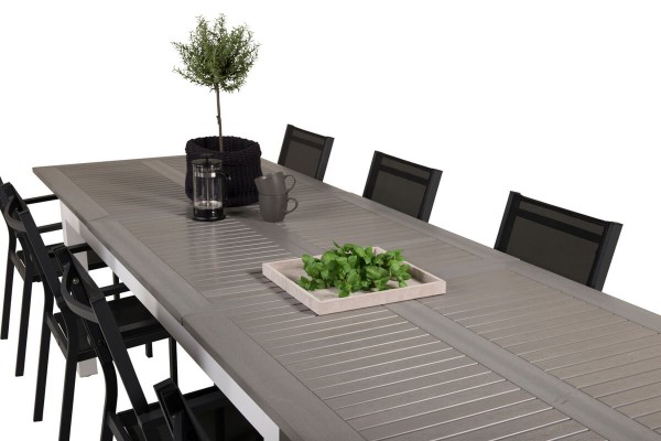Albany, Copacabana matgrupp 1 bord + 8 stolar svart/grå Venture Home