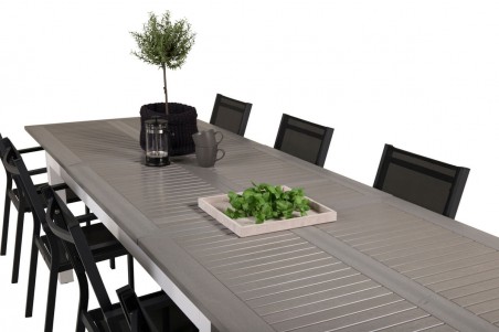 Albany, Copacabana matgrupp 1 bord + 8 stolar svart/grå Venture Home