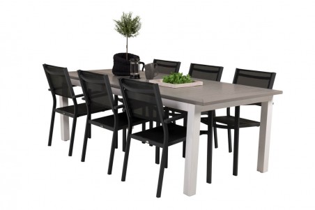 Albany, Copacabana matgrupp 1 bord + 6 stolar svart/grå Venture Home
