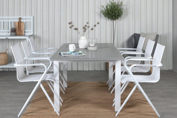 Albany, Alina matgrupp 1 bord + 6 stolar vit/grå Venture Home