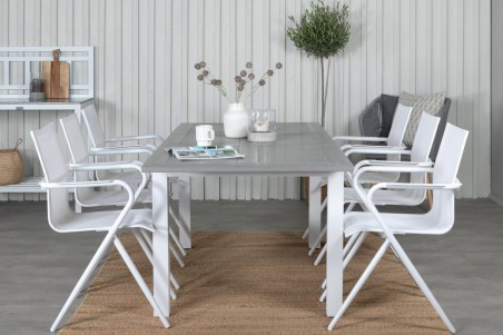 Albany, Alina matgrupp 1 bord + 6 stolar vit/grå Venture Home