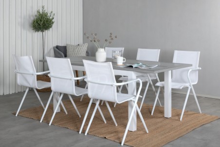 Albany, Alina matgrupp 1 bord + 6 stolar vit/grå Venture Home