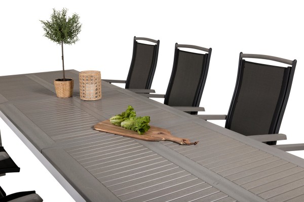 Albany matgrupp 1 bord + 8 stolar svart/grå Venture Home
