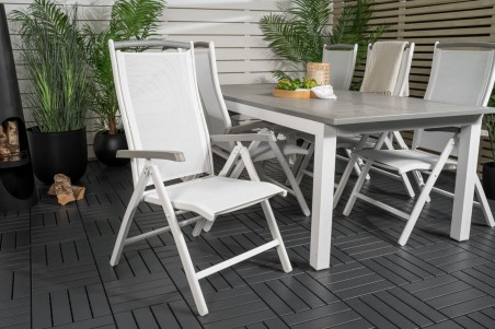 Albany matgrupp 1 bord + 6 stolar vit/grå Venture Home
