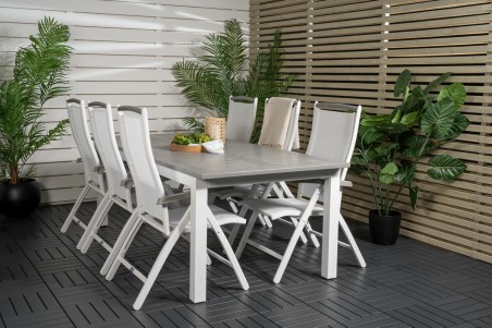 Albany matgrupp 1 bord + 6 stolar vit/grå Venture Home