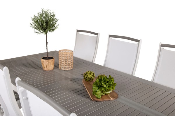 Albany matgrupp 1 bord + 6 stolar vit/grå Venture Home