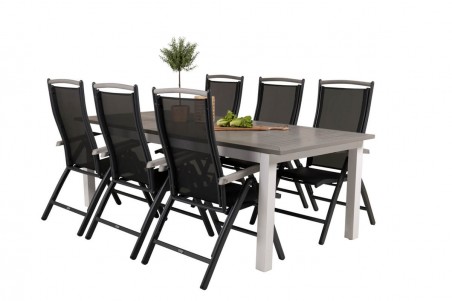Albany matgrupp 1 bord + 6 stolar svart/grå Venture Home