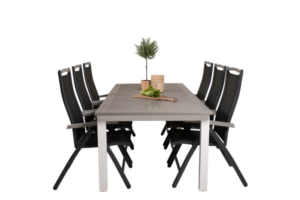 Albany matgrupp 1 bord + 6 stolar svart/grå Venture Home