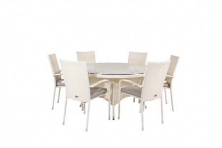 Volta & Anna matgrupp 1 bord + 6 stolar vit Venture Home