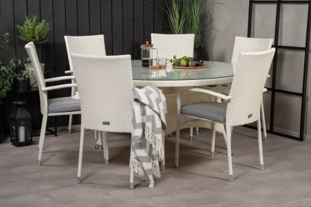 Volta & Anna matgrupp 1 bord + 6 stolar vit Venture Home