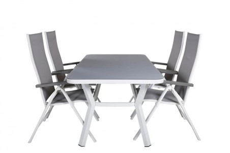 Virya & Albany matgrupp 1 bord + 4 stolar vit/grå Venture Home