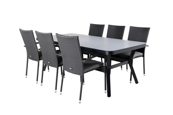 Virya & Anna matgrupp 1 bord + 6 stolar svart Venture Home