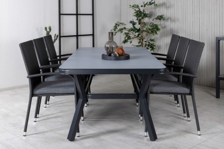 Virya & Anna matgrupp 1 bord + 6 stolar svart Venture Home