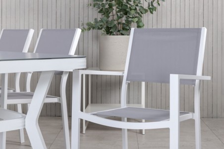 Virya & Copacabana matgrupp 1 bord + 6 stolar vit/grå Venture Home