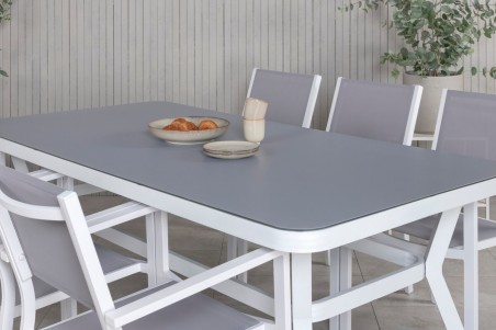 Virya & Copacabana matgrupp 1 bord + 6 stolar vit/grå Venture Home