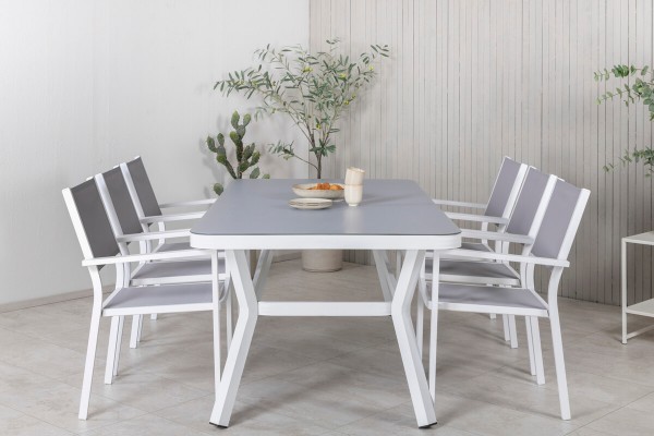 Virya & Copacabana matgrupp 1 bord + 6 stolar vit/grå Venture Home