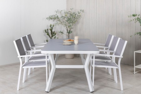 Virya & Copacabana matgrupp 1 bord + 6 stolar vit/grå Venture Home