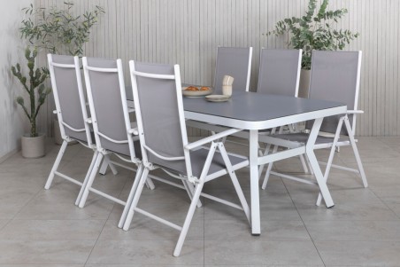 Virya & Break matgrupp 1 bord + 6 stolar vit/grå Venture Home