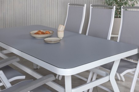 Virya & Albany matgrupp 1 bord + 6 stolar vit/grå Venture Home