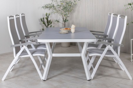 Virya & Albany matgrupp 1 bord + 6 stolar vit/grå Venture Home