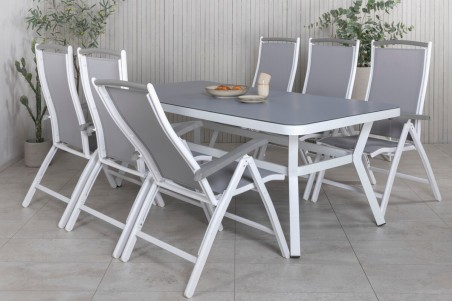 Virya & Albany matgrupp 1 bord + 6 stolar vit/grå Venture Home