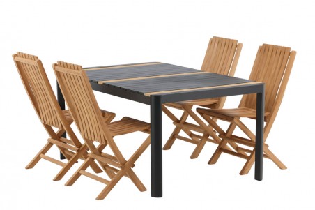 Togo & Ghana matgrupp 1 bord + 4 stolar svart/natur Venture Home