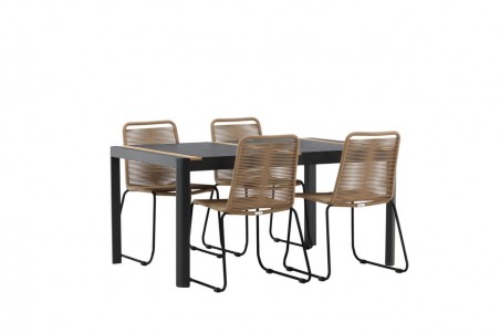 Togo & Lindos matgrupp 1 bord + 4 stolar brun/svart Venture Home