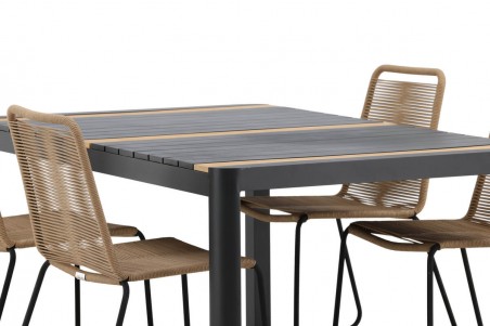 Togo & Lindos matgrupp 1 bord + 4 stolar brun/svart Venture Home