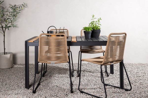 Togo & Lindos matgrupp 1 bord + 4 stolar brun/svart Venture Home