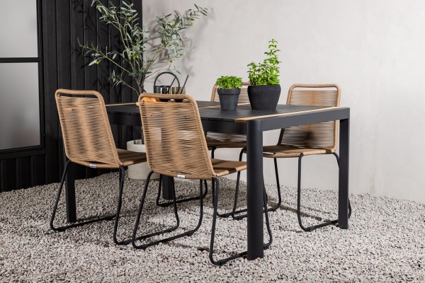Togo & Lindos matgrupp 1 bord + 4 stolar brun/svart Venture Home
