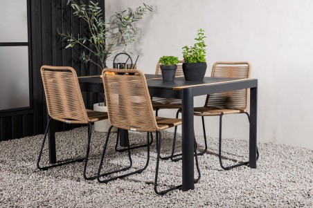 Togo & Lindos matgrupp 1 bord + 4 stolar brun/svart Venture Home