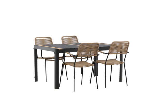 Togo & Lindos matgrupp 1 bord + 4 stolar svart/brun Venture Home