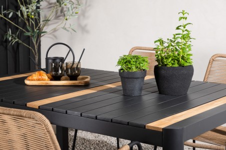 Togo & Lindos matgrupp 1 bord + 4 stolar svart/brun Venture Home
