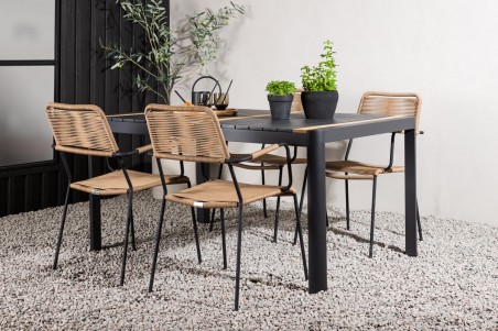 Togo & Lindos matgrupp 1 bord + 4 stolar svart/brun Venture Home