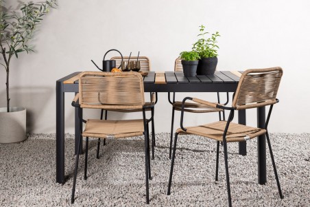 Togo & Lindos matgrupp 1 bord + 4 stolar svart/brun Venture Home