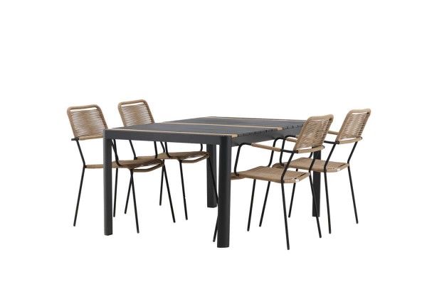 Togo & Lindos matgrupp 1 bord + 4 stolar svart/brun Venture Home