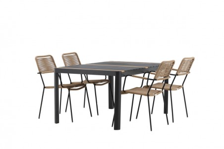 Togo & Lindos matgrupp 1 bord + 4 stolar svart/brun Venture Home