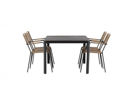 Togo & Lindos matgrupp 1 bord + 4 stolar svart/brun Venture Home
