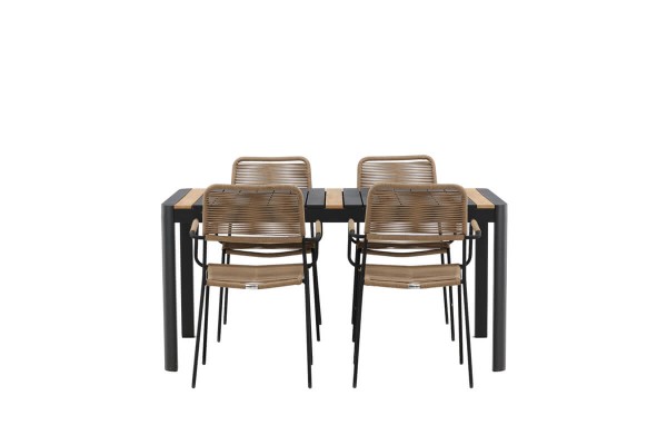 Togo & Lindos matgrupp 1 bord + 4 stolar svart/brun Venture Home