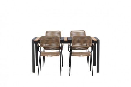 Togo & Lindos matgrupp 1 bord + 4 stolar svart/brun Venture Home