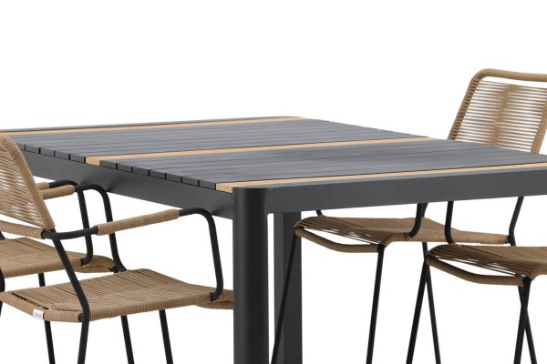 Togo & Lindos matgrupp 1 bord + 4 stolar svart/brun Venture Home