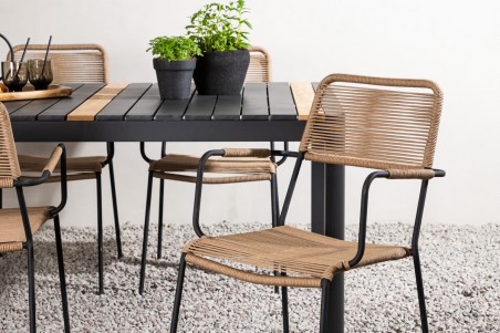 Togo & Lindos matgrupp 1 bord + 4 stolar svart/brun Venture Home