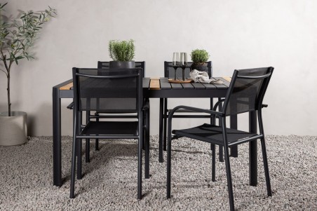 Togo & Santorini matgrupp 1 bord + 4 stolar svart Venture Home