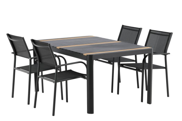 Togo & Santorini matgrupp 1 bord + 4 stolar svart Venture Home