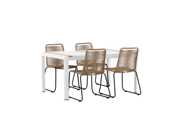 Togo & Lindos matgrupp 1 bord + 4 stolar brun/vit Venture Home