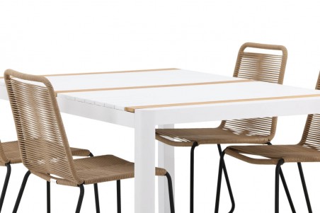 Togo & Lindos matgrupp 1 bord + 4 stolar brun/vit Venture Home