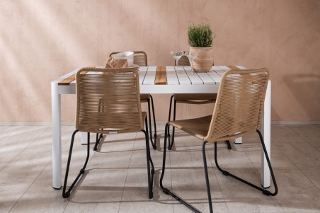 Togo & Lindos matgrupp 1 bord + 4 stolar brun/vit Venture Home