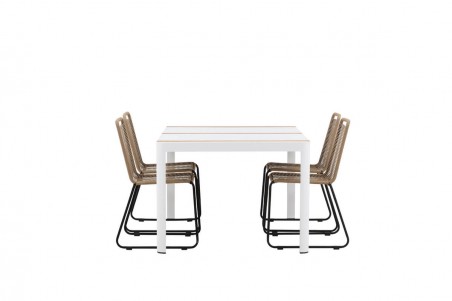 Togo & Lindos matgrupp 1 bord + 4 stolar brun/vit Venture Home